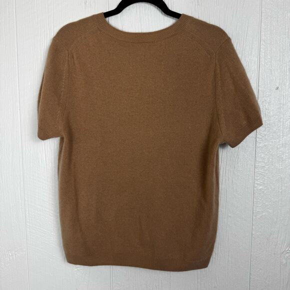 Quince Womens 100% Mongolian Cashmere Short Sleeve Sweater Size XL Camel Tee - Picture 3 of 6